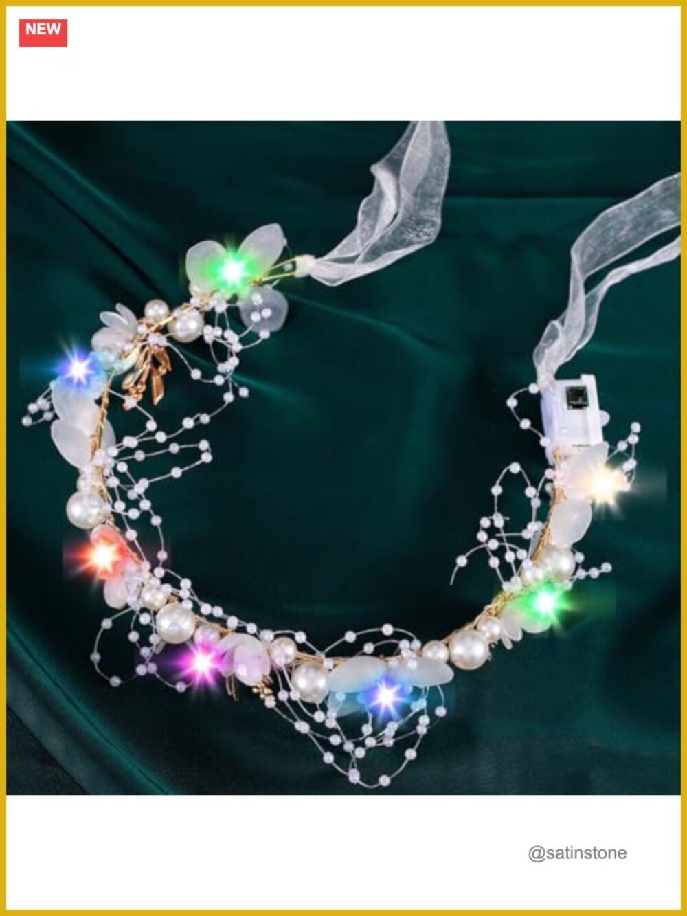 LED Pearl Flower Headband Golden Leaves Bridal Wedding Hair Accessories